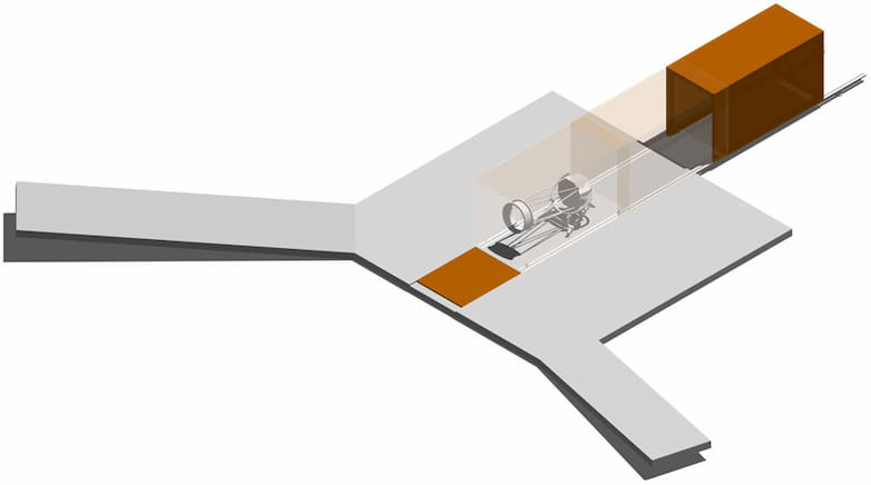 Computer generated view of telescope station and retractable instrument housing.