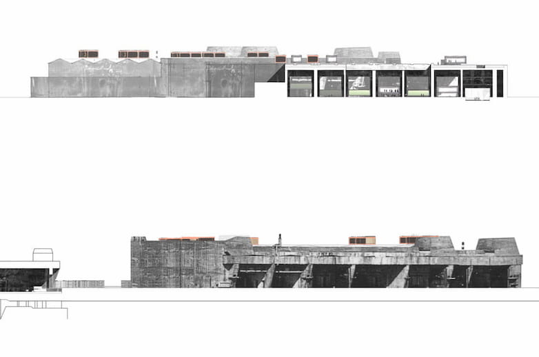 Section and elevation drawings showing bunker proposals.