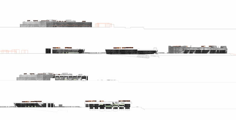 Site section drawings showing proposed alterations and additions to the bunkers.