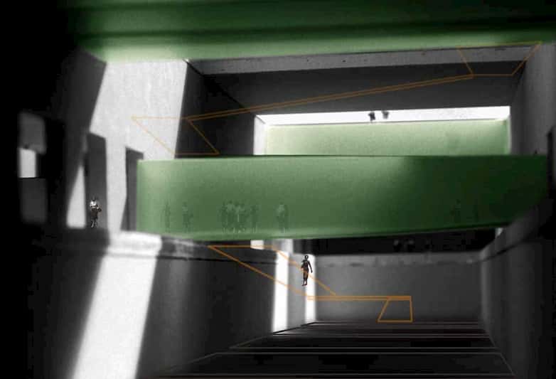 Model view showing proposal for bunker interior.