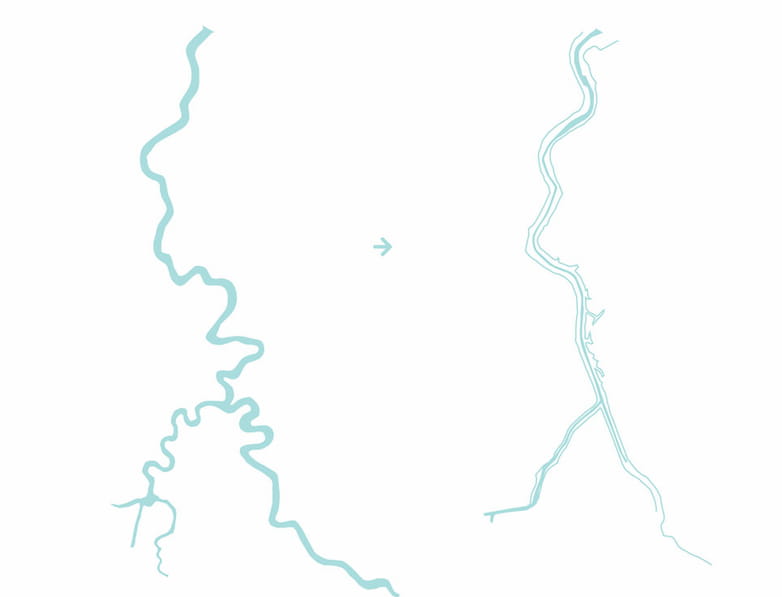  Plan drawing of Darent and Cray Creeks, comparison of 1801 and modern forms.