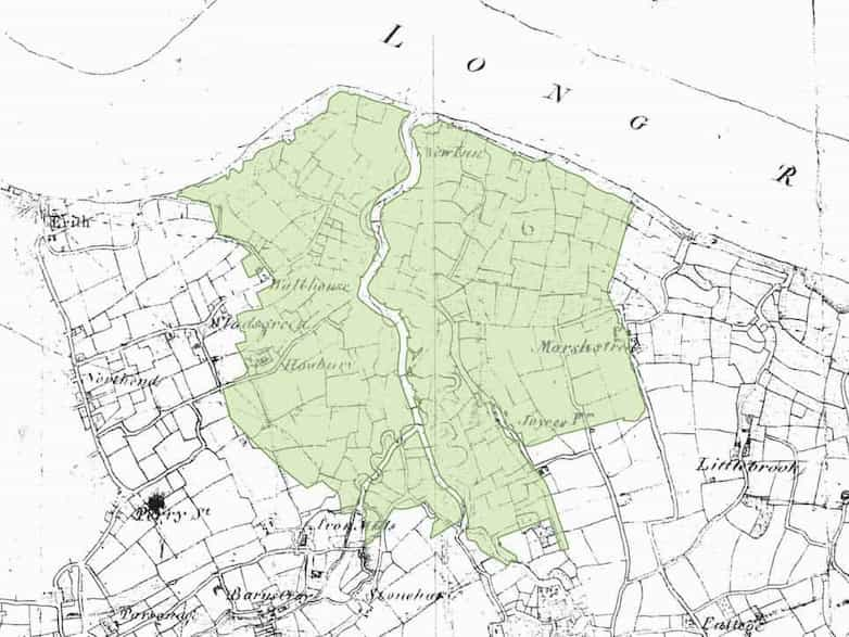 Modern extent of Crayford and Dartford marshes overlayed on historic map 1801.