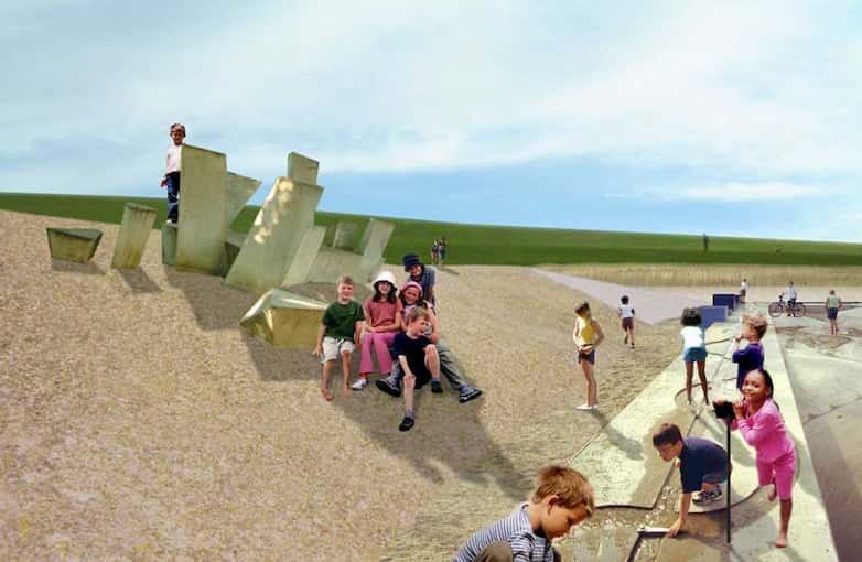 Proposed playspace and wetlands with restored landfill behind.